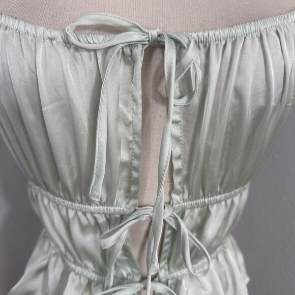 Foreza 21 Top Women S Mint Green‎ Satin Ruffle Milkmaid Fairy 90s Y2K - Picture 2 of 9